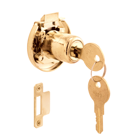 PRIME-LINE Brass Spring-Loaded Keyed, Surface Mount Cabinet Lock Single Pack U 10667